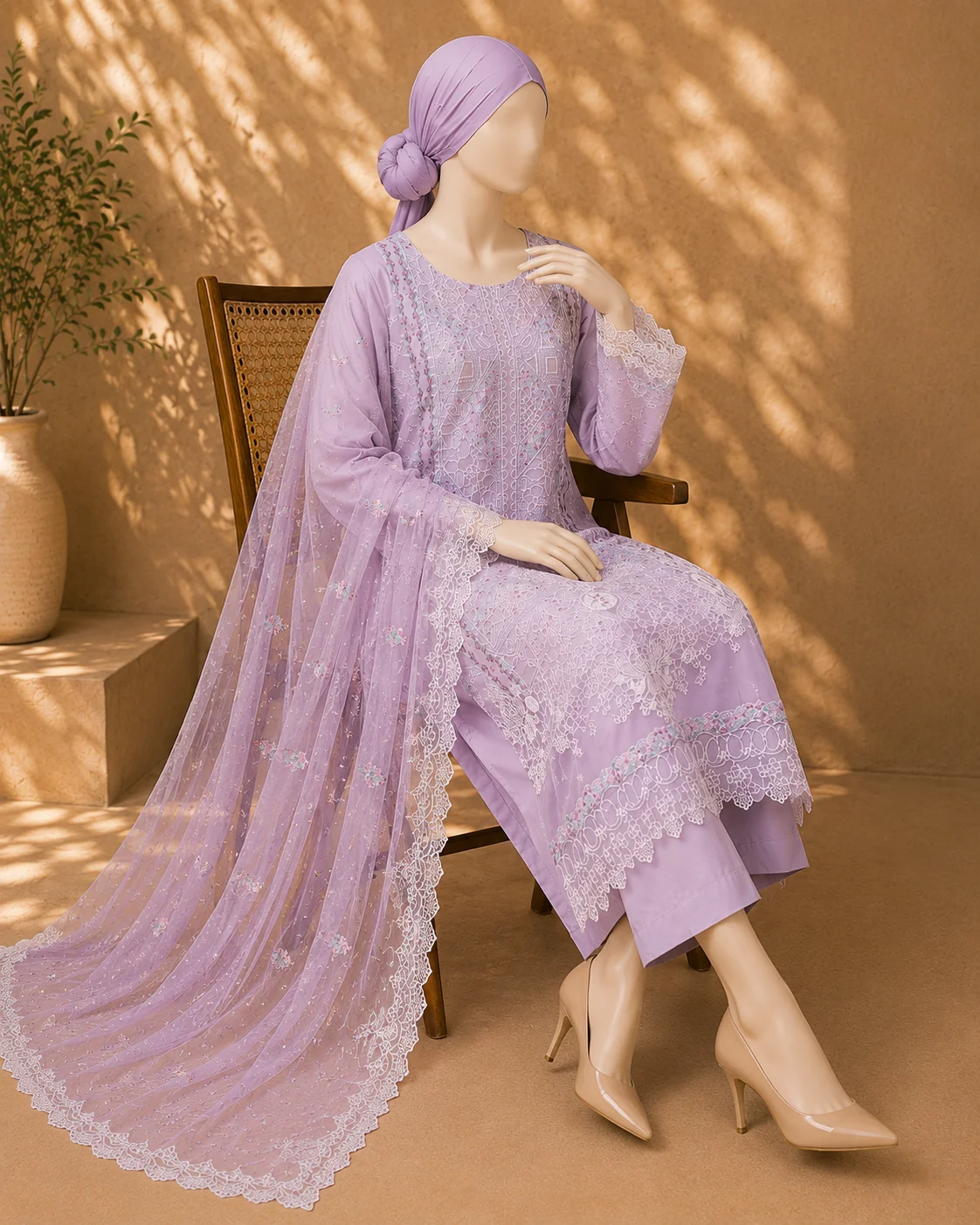 3 Piece - Embroidered COTTON  Suit - Image 5