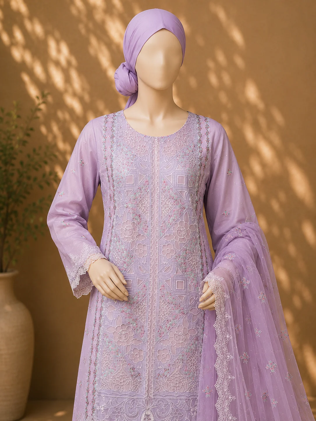 3 Piece - Embroidered COTTON  Suit - Image 3