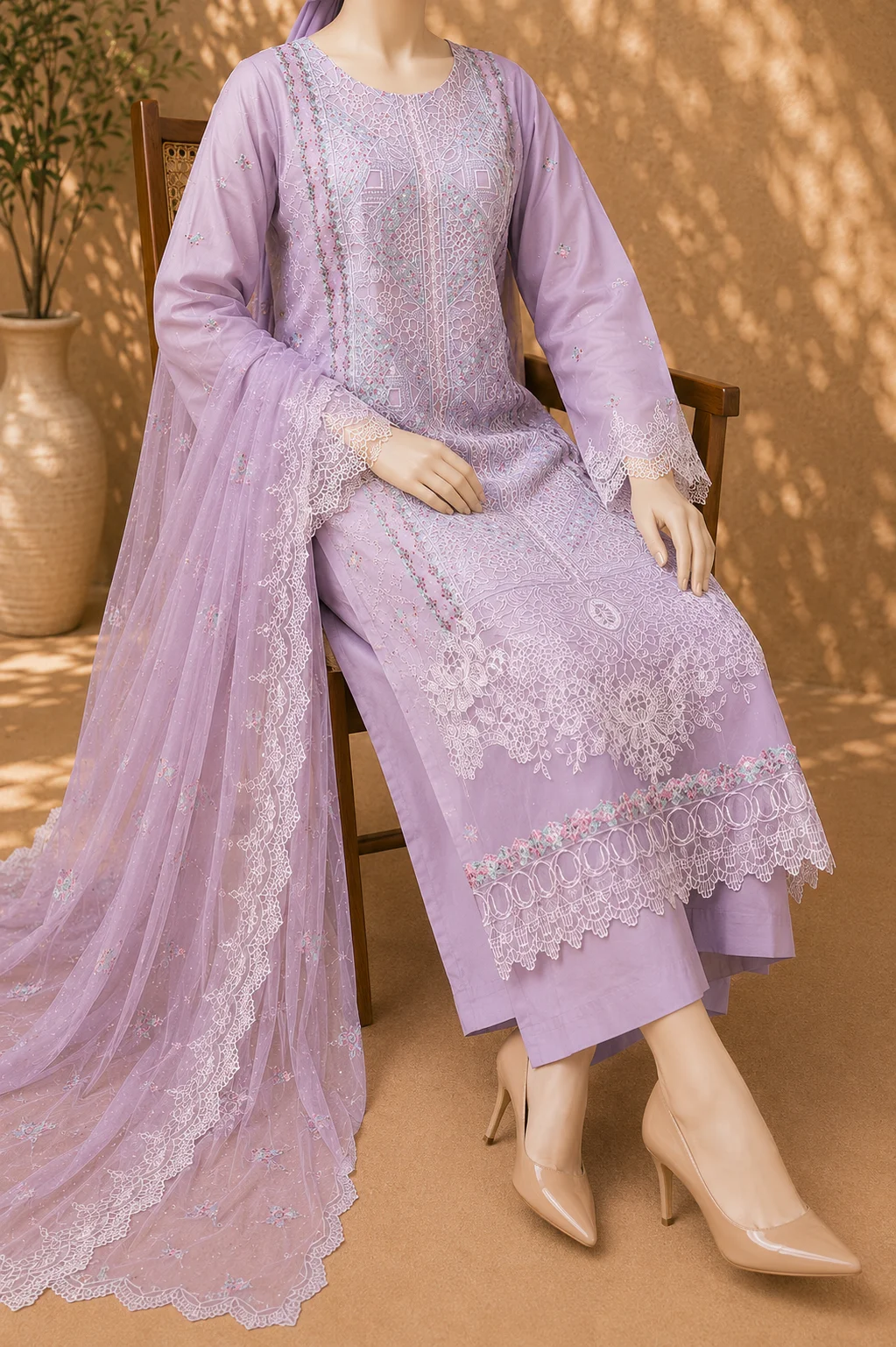 3 Piece - Embroidered COTTON  Suit - Image 6