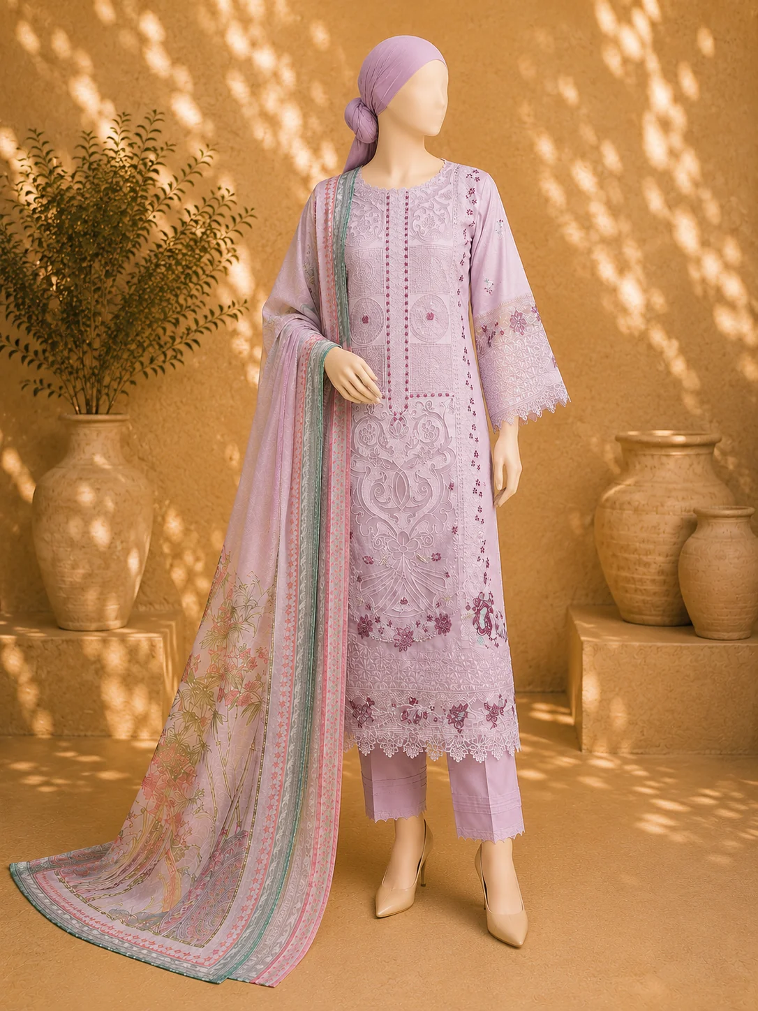 3 Piece - Embroidered COTTON SUIT - Image 5
