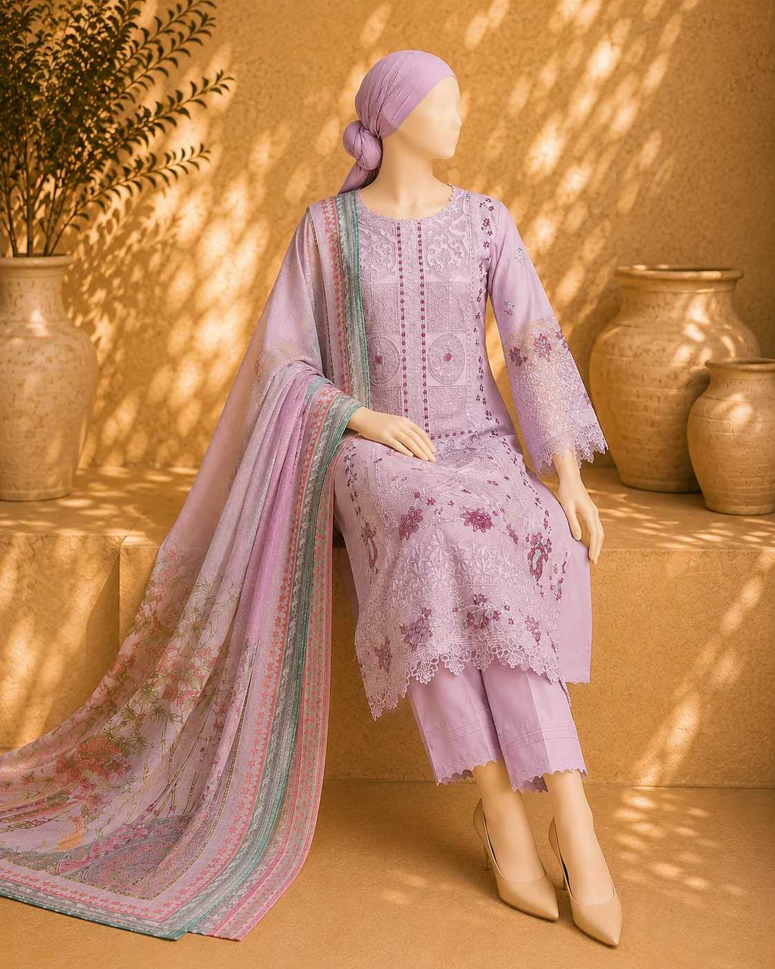 3 Piece - Embroidered COTTON SUIT - Image 4