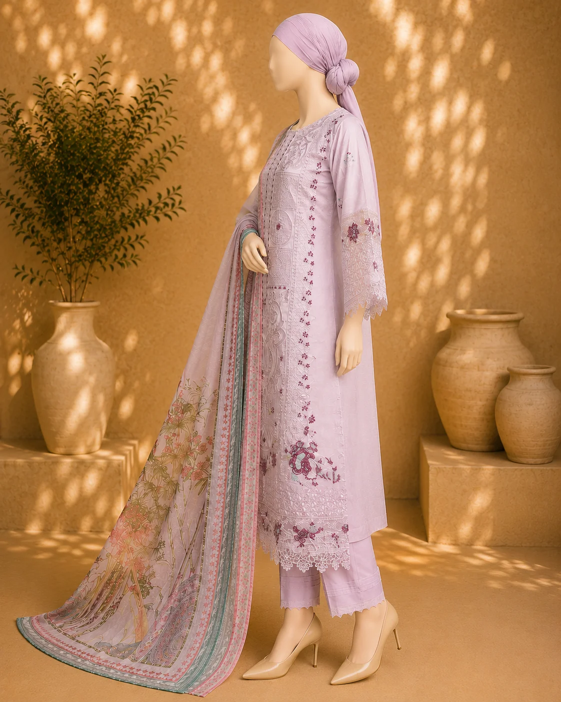 3 Piece - Embroidered COTTON SUIT - Image 3