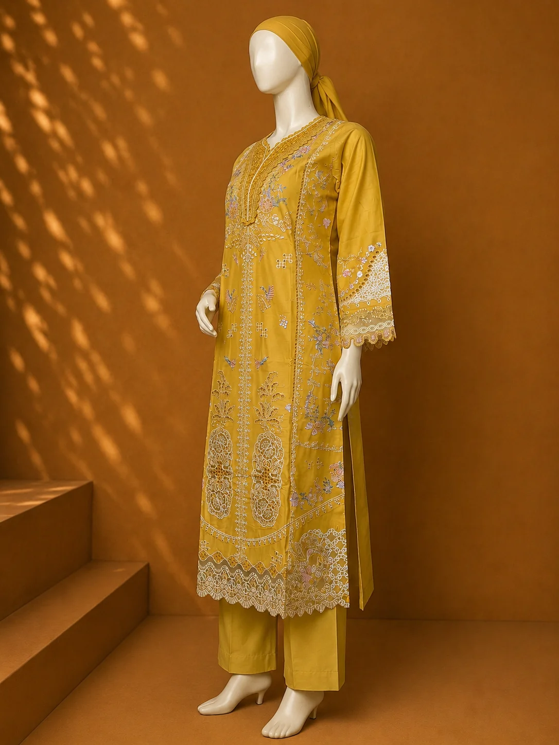 3 Piece - Embroidered cotton Suit - Image 4
