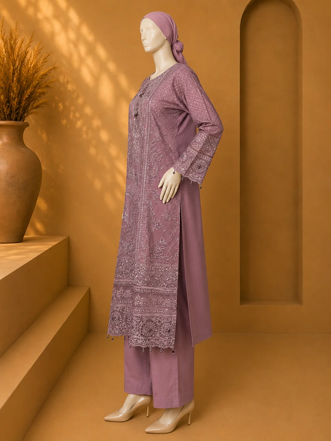 3 Piece - Embroidered cotton Suit - Image 4
