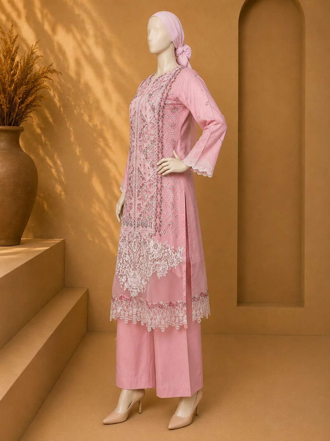 3 Piece - Embroidered cotton Suit - Image 4