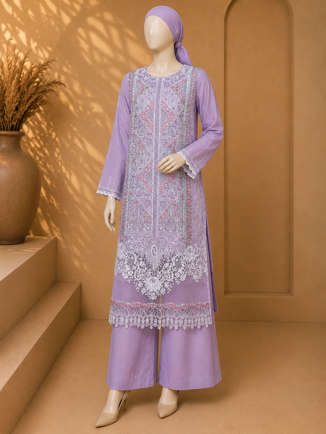 3 Piece - Embroidered cotton Suit - Image 5