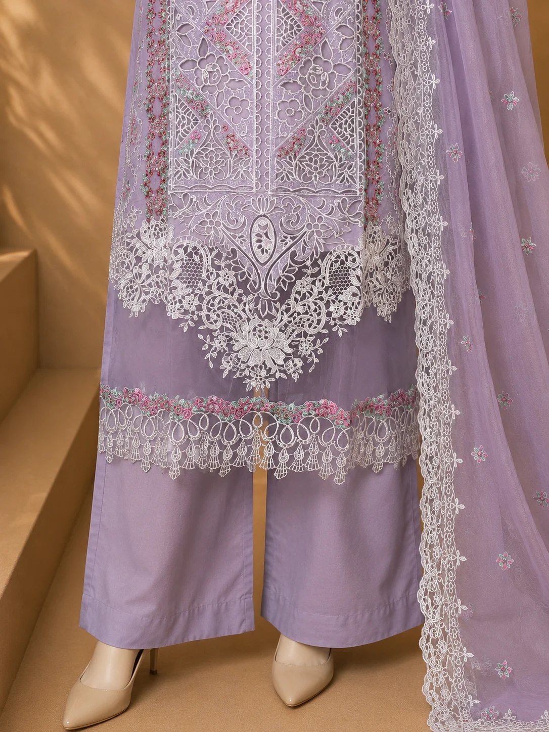 3 Piece - Embroidered cotton Suit - Image 3