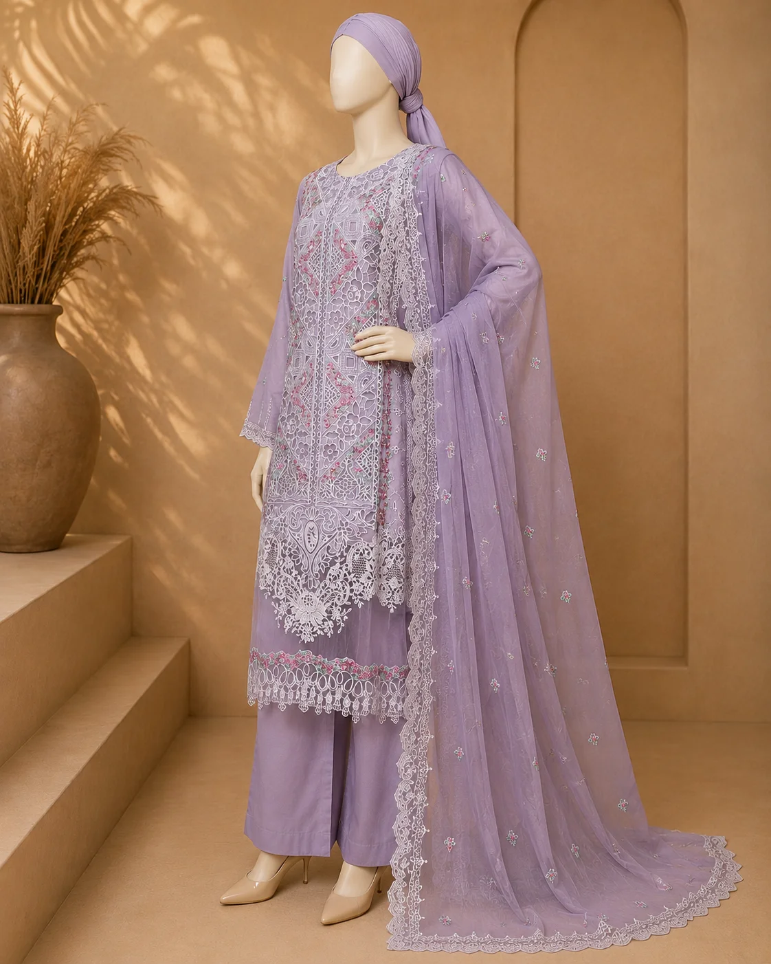 3 Piece - Embroidered cotton Suit - Image 4