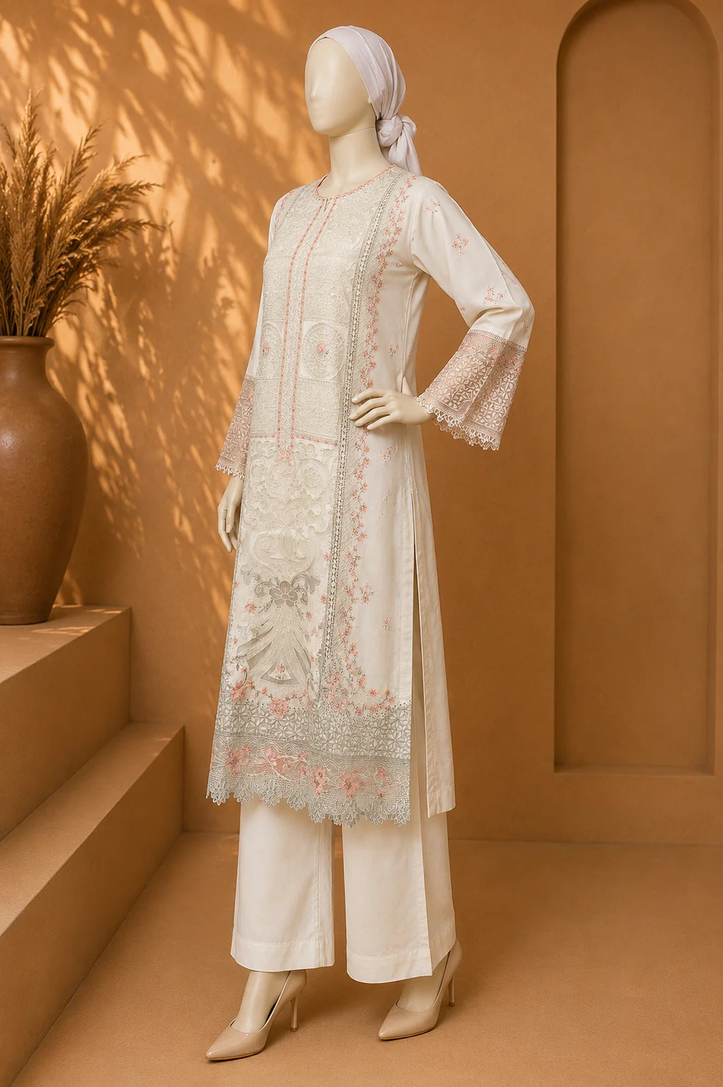 3 Piece - Embroidered cotton Suit - Image 4