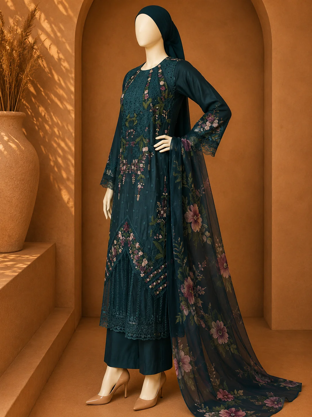 3 Piece - Embroidered cotton Suit - Image 4