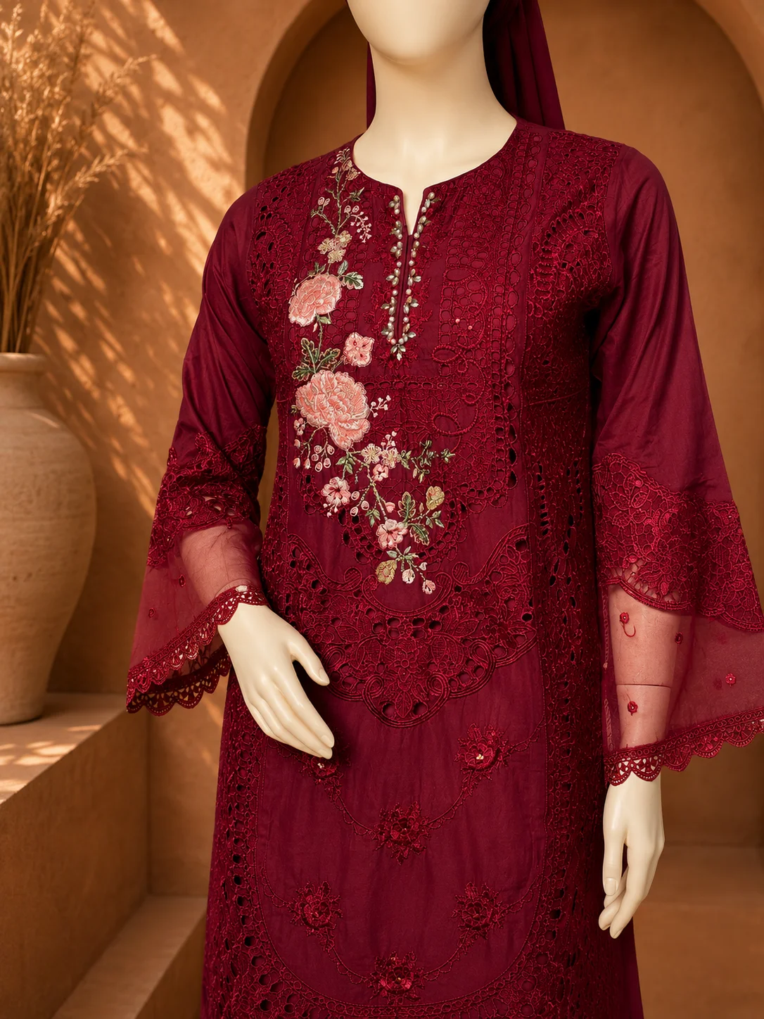 3 Piece - Embroidered cotton Suit Hover