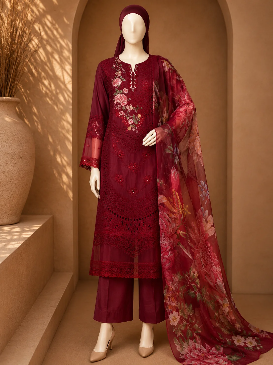 3 Piece - Embroidered cotton Suit - Image 4