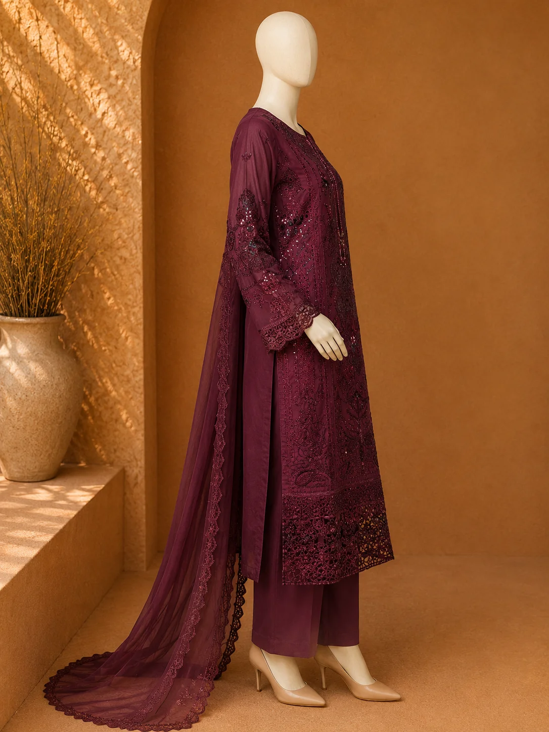 3 Piece - Embroidered cotton Suit - Image 4