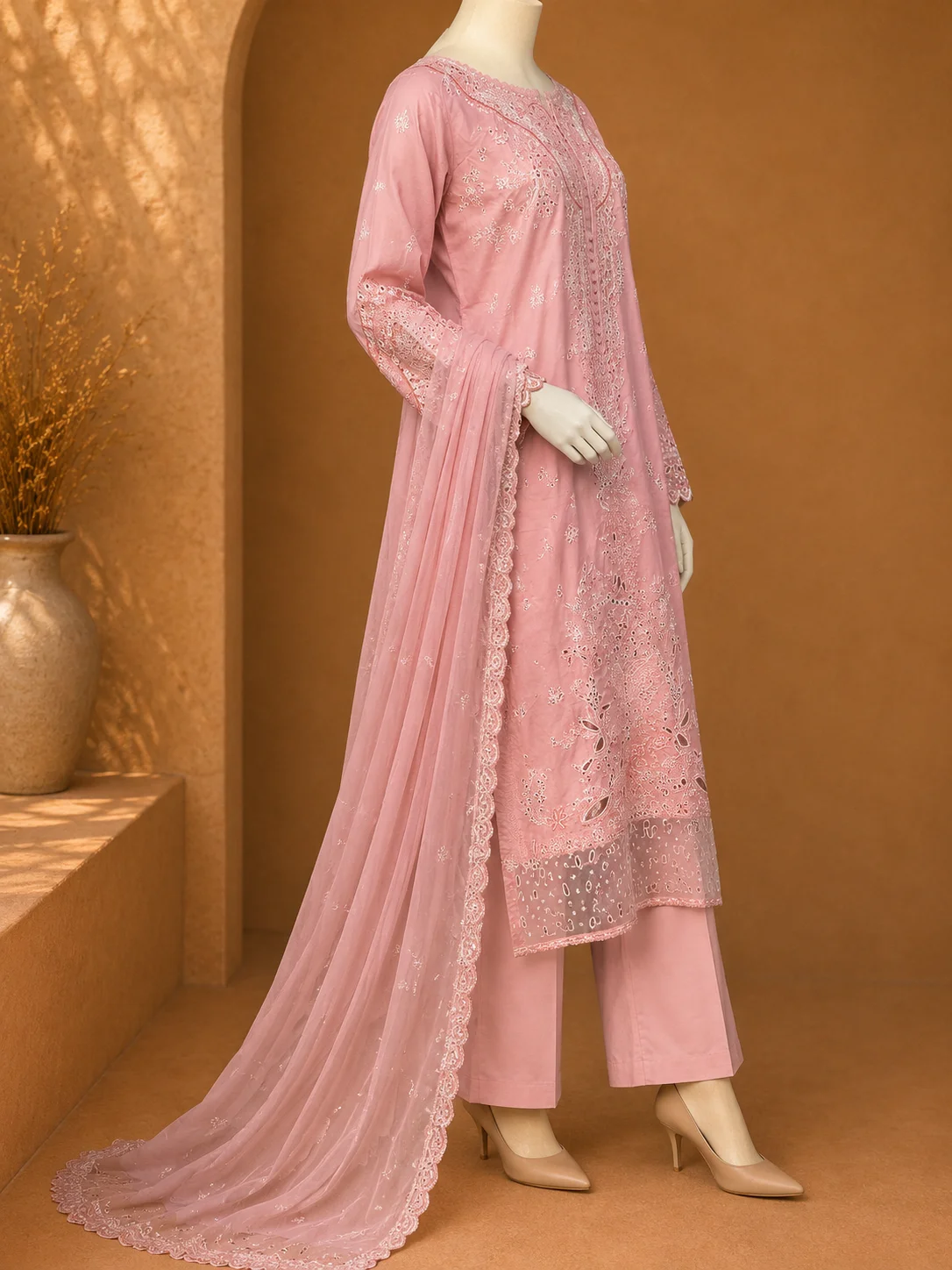 3 Piece - Embroidered cotton Suit - Image 4
