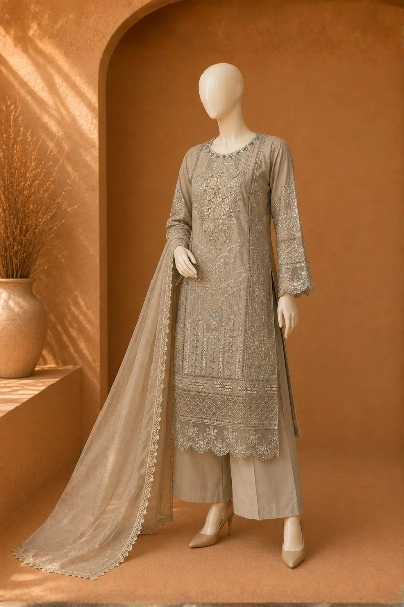 3 Piece - Embroidered cotton Suit