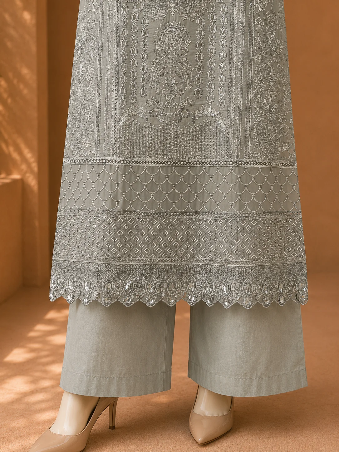 3 Piece - Embroidered cotton Suit - Image 3