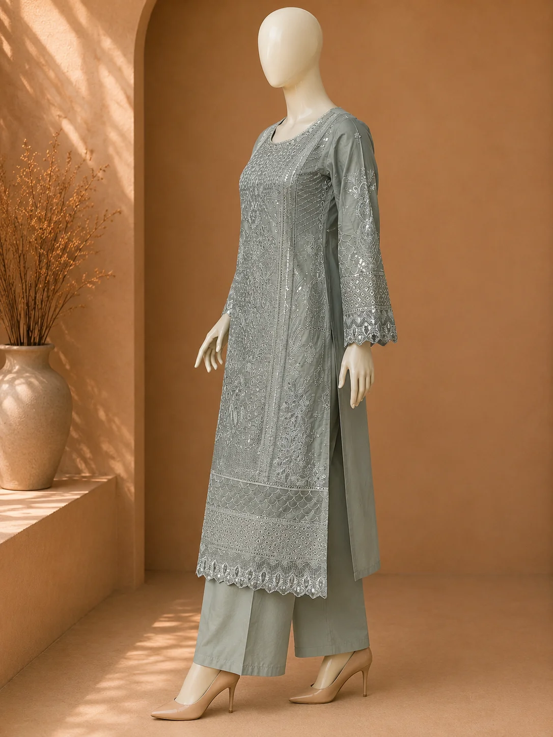 3 Piece - Embroidered cotton Suit - Image 4