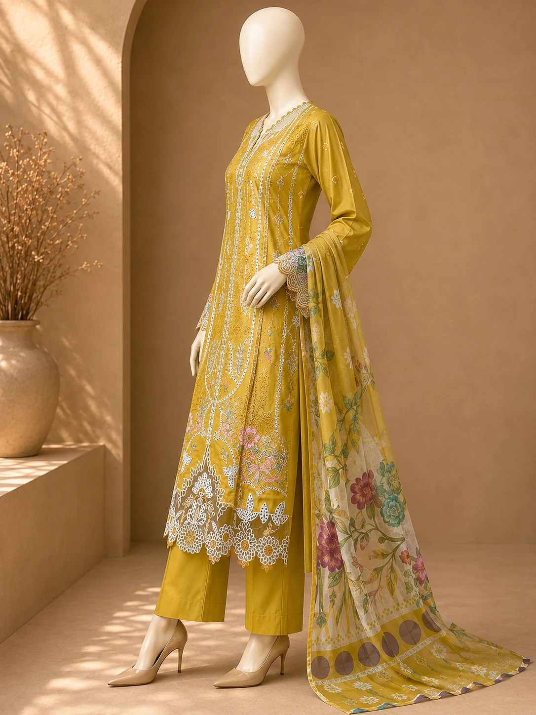 3 Piece - Embroidered cotton Suit - Image 4
