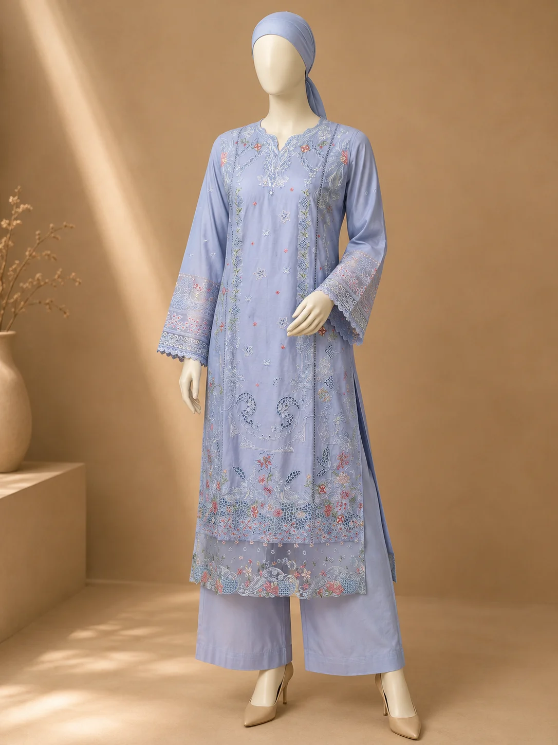 3 Piece - Embroidered cotton Suit - Image 4