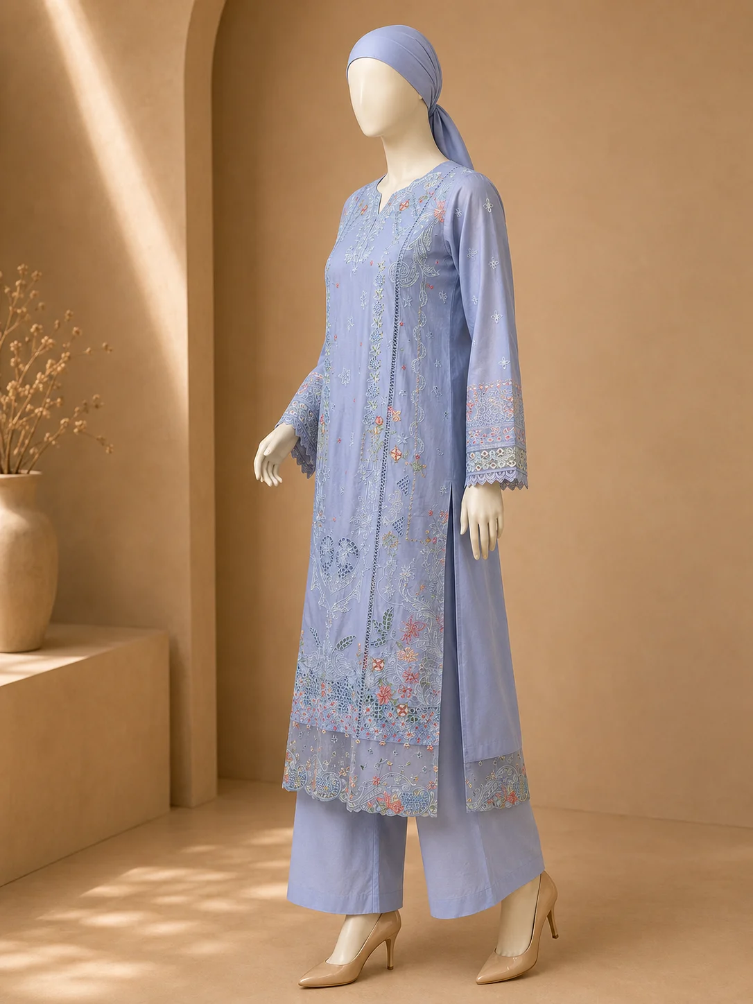 3 Piece - Embroidered cotton Suit - Image 3