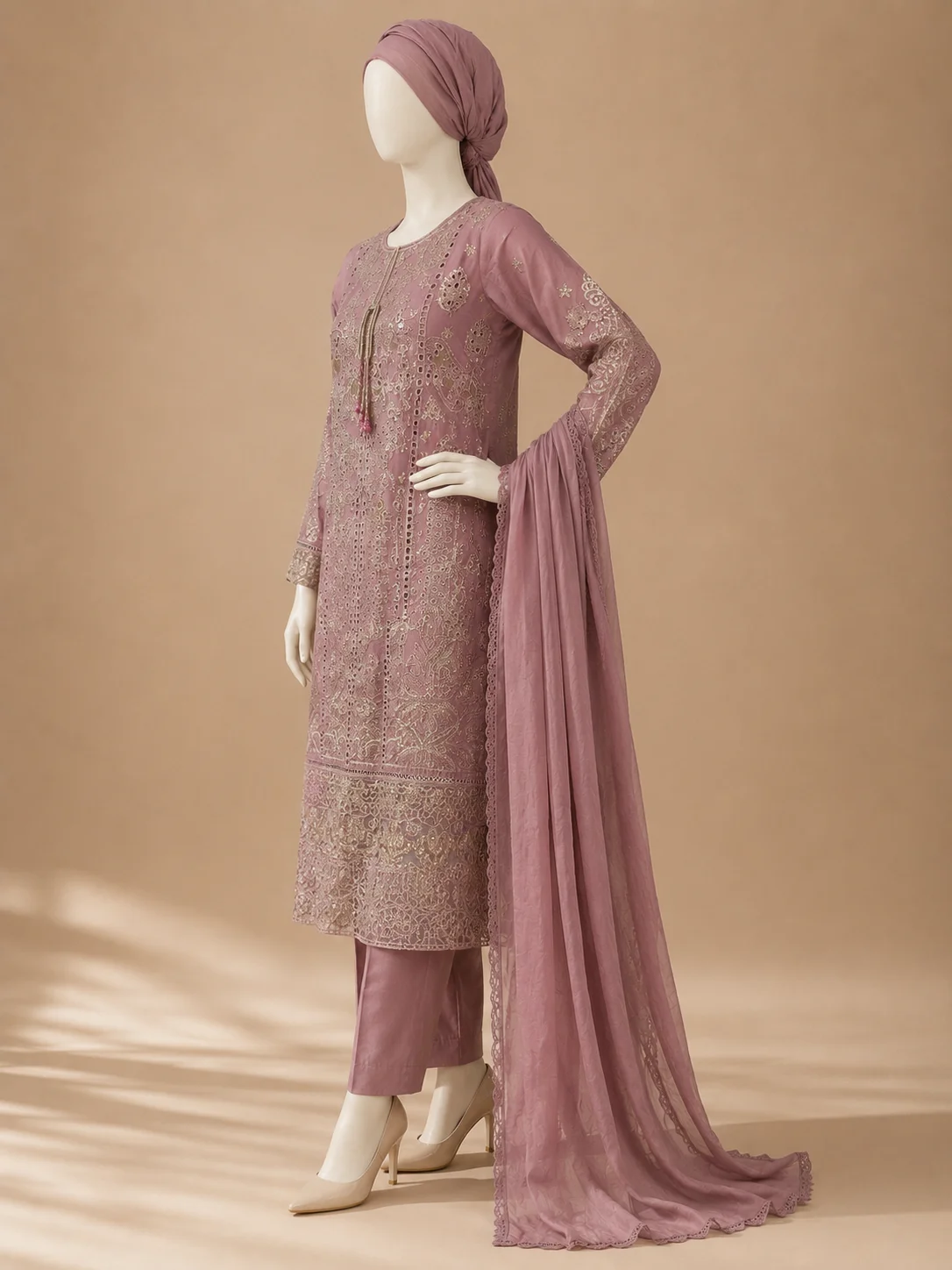 3 Piece - Embroidered cotton Suit - Image 3