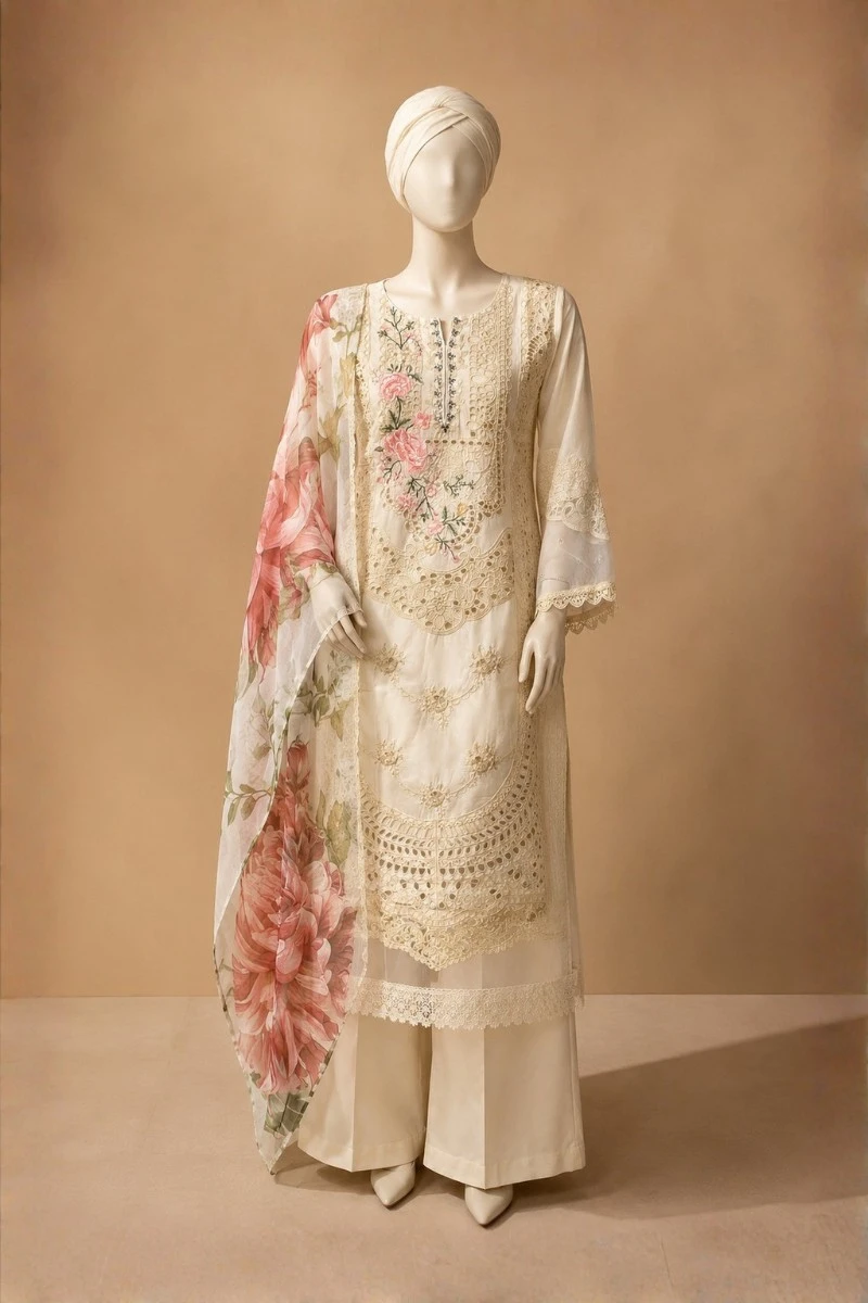 3 Piece - Embroidered cotton Suit