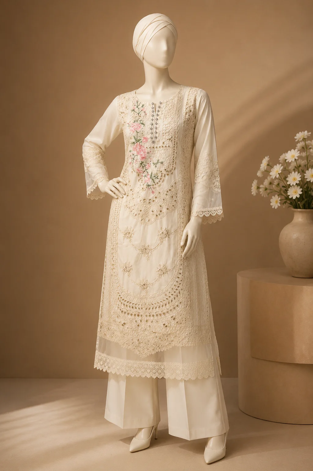 3 Piece - Embroidered cotton Suit - Image 4