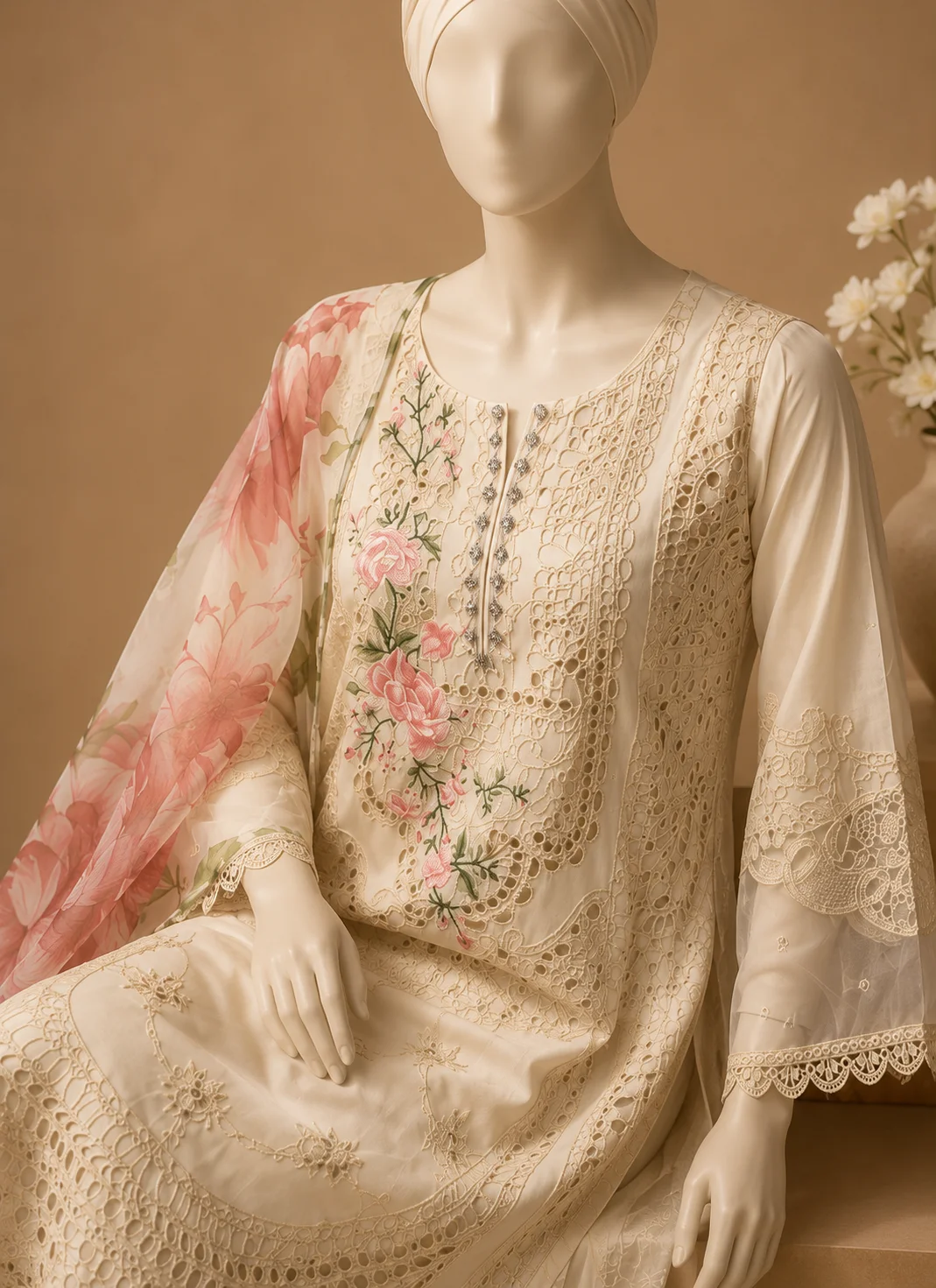 3 Piece - Embroidered cotton Suit Hover