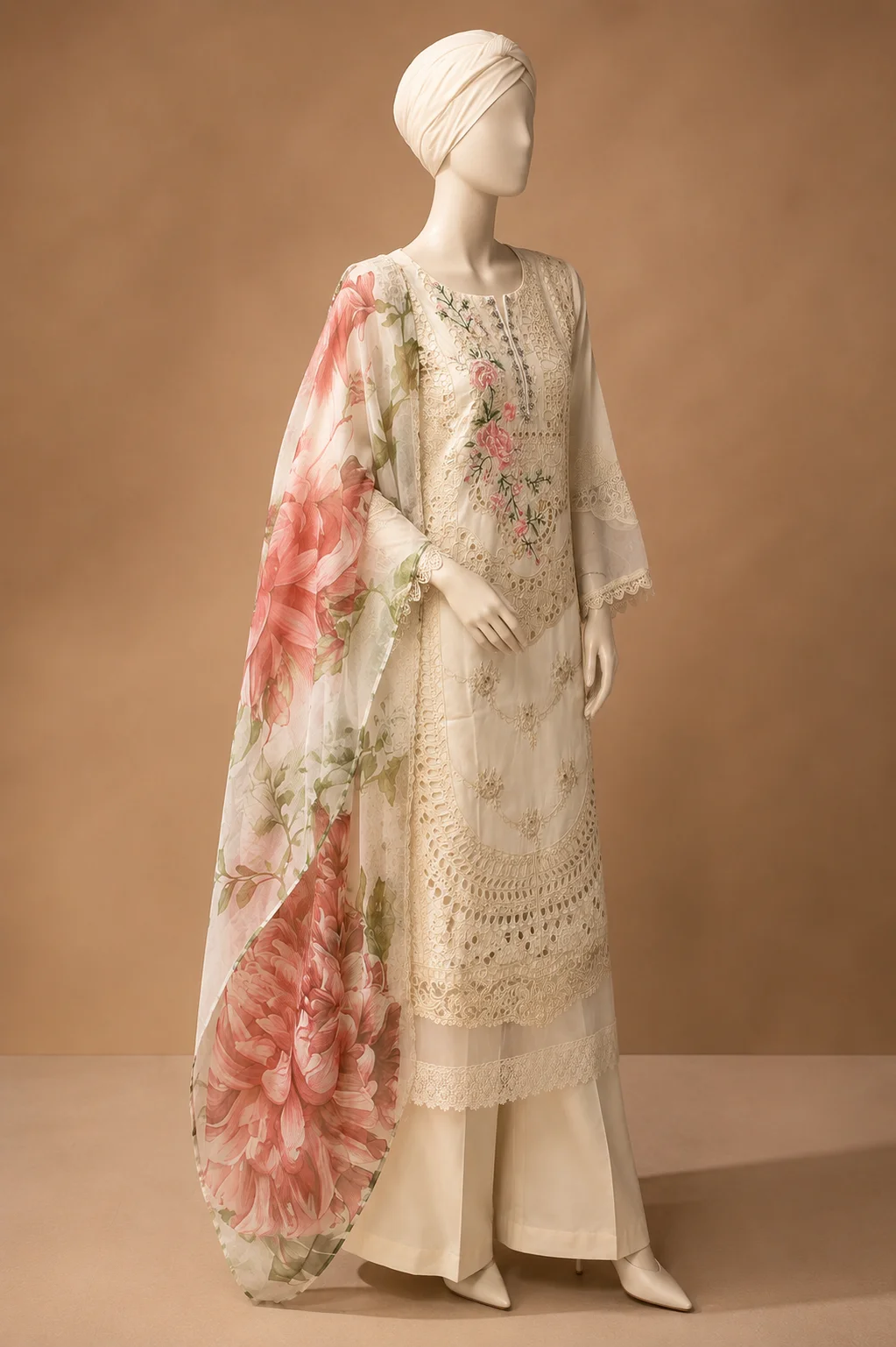 3 Piece - Embroidered cotton Suit - Image 5