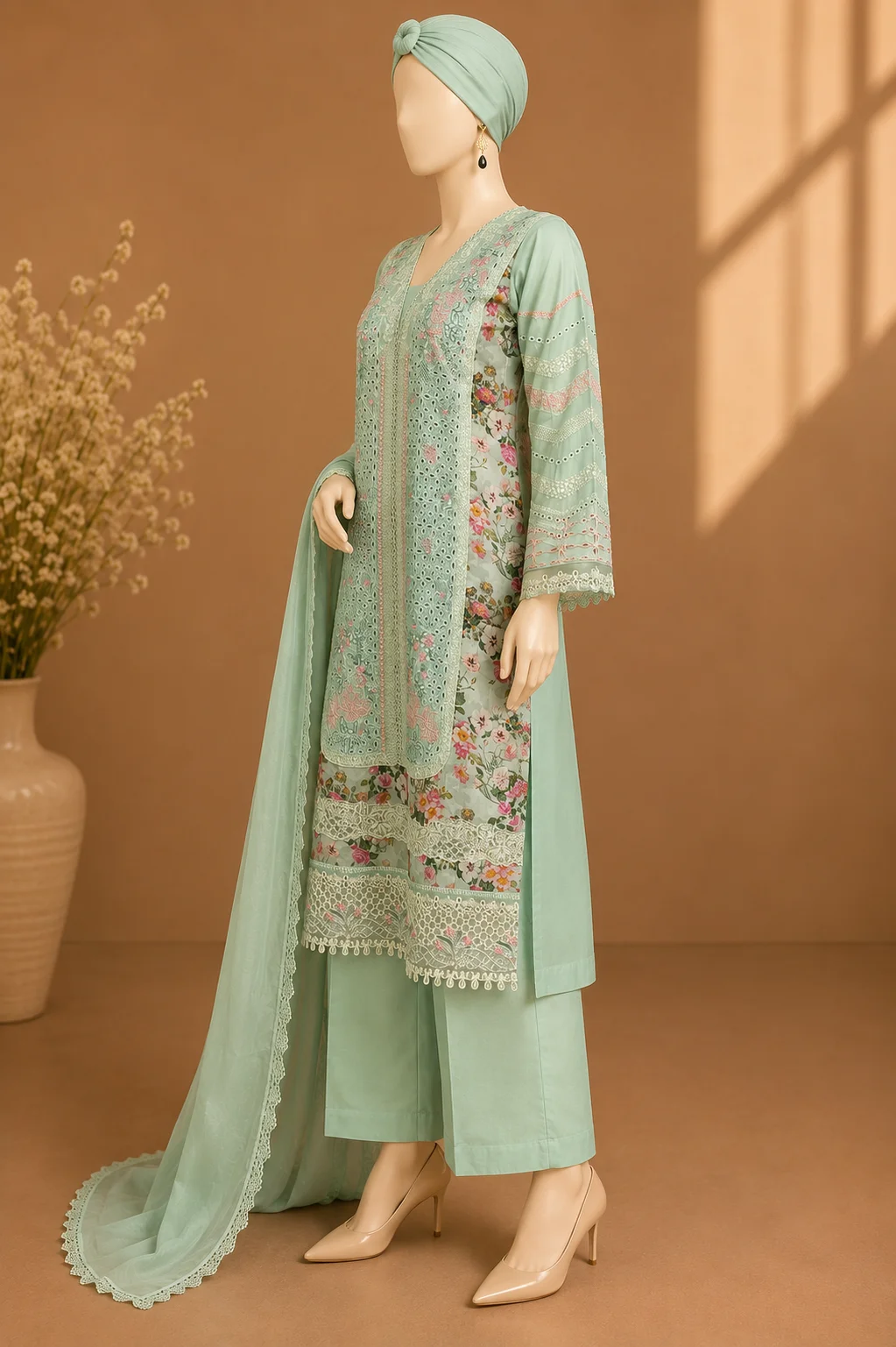 3 Piece - Embroidered cotton Suit - Image 4