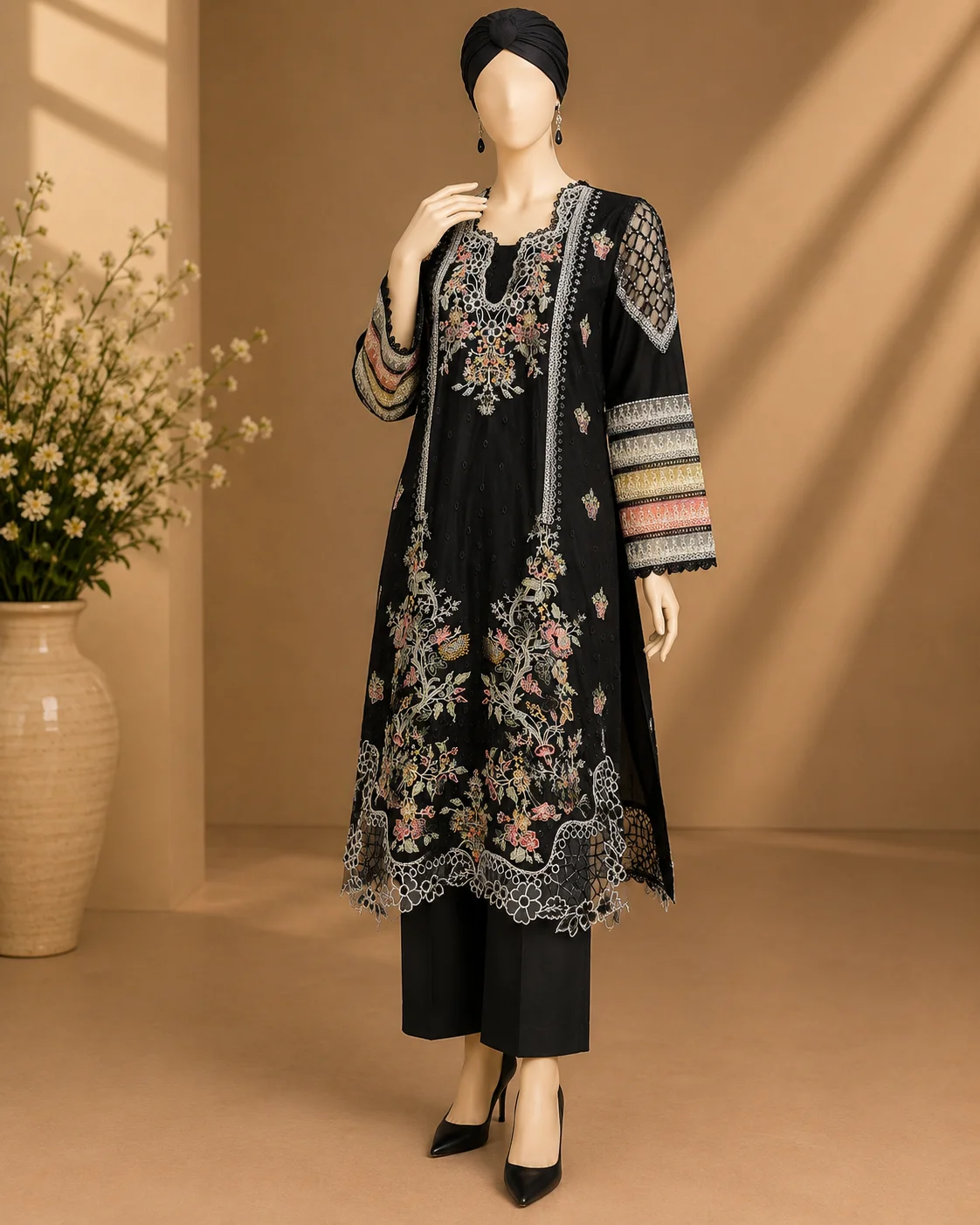 3 Piece - Embroidered cotton Suit - Image 4