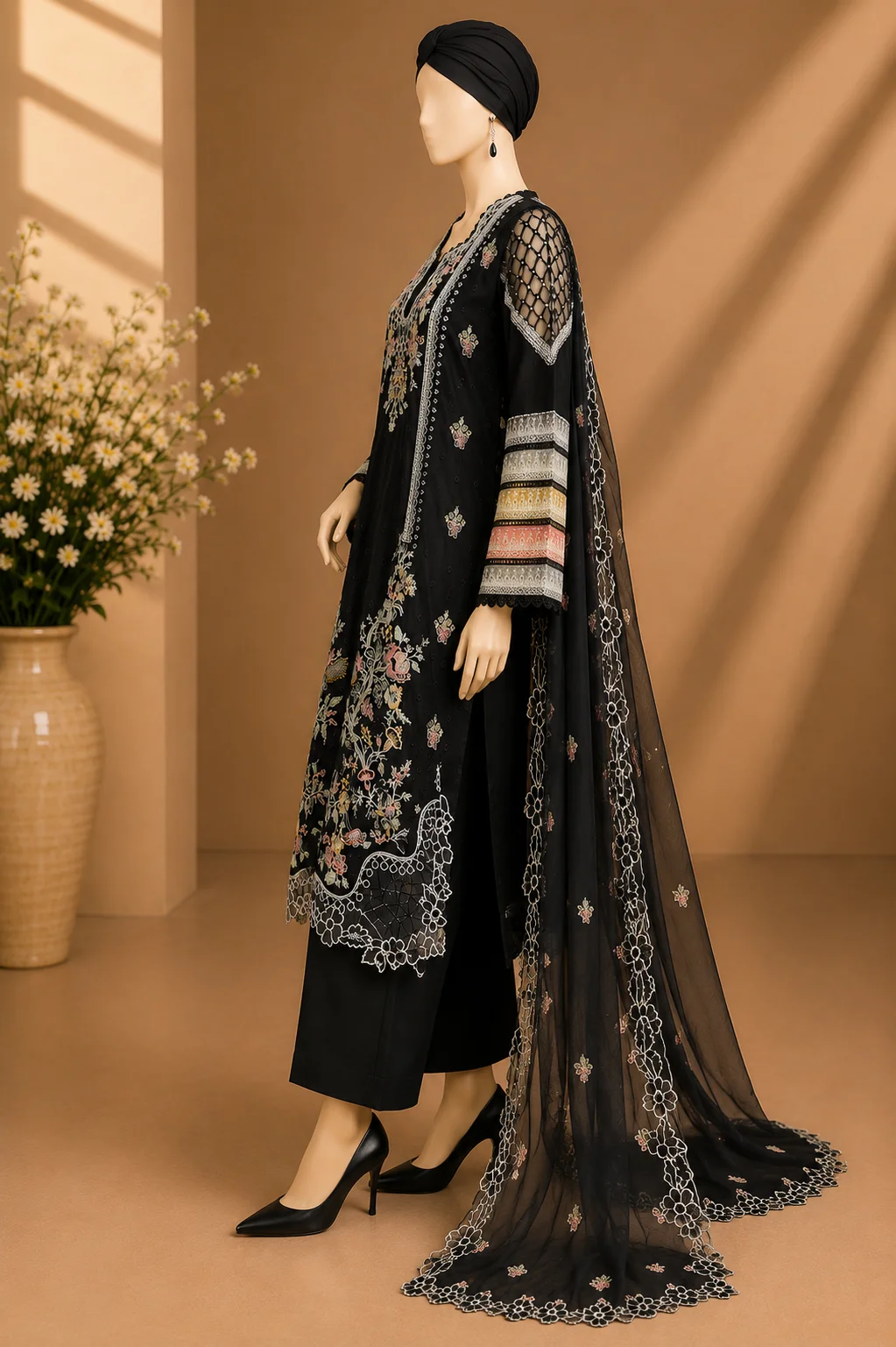 3 Piece - Embroidered cotton Suit - Image 5