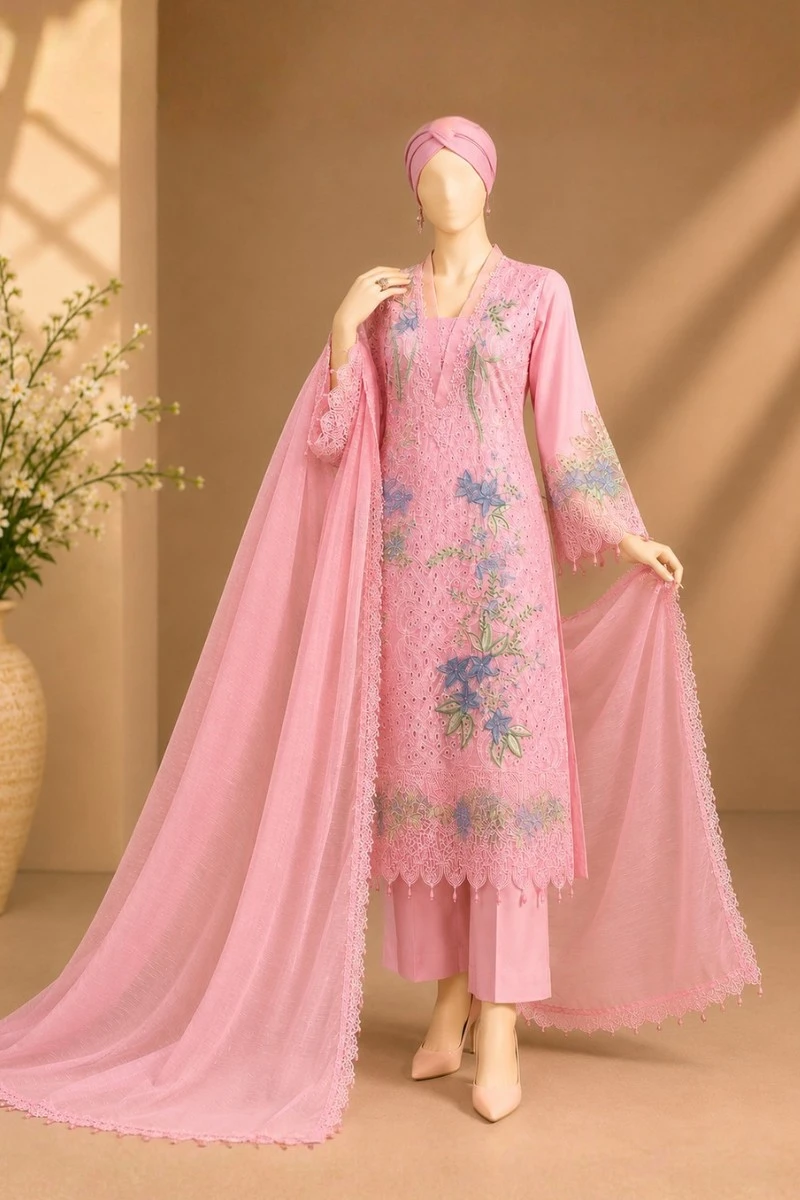 3 Piece - Embroidered cotton Suit