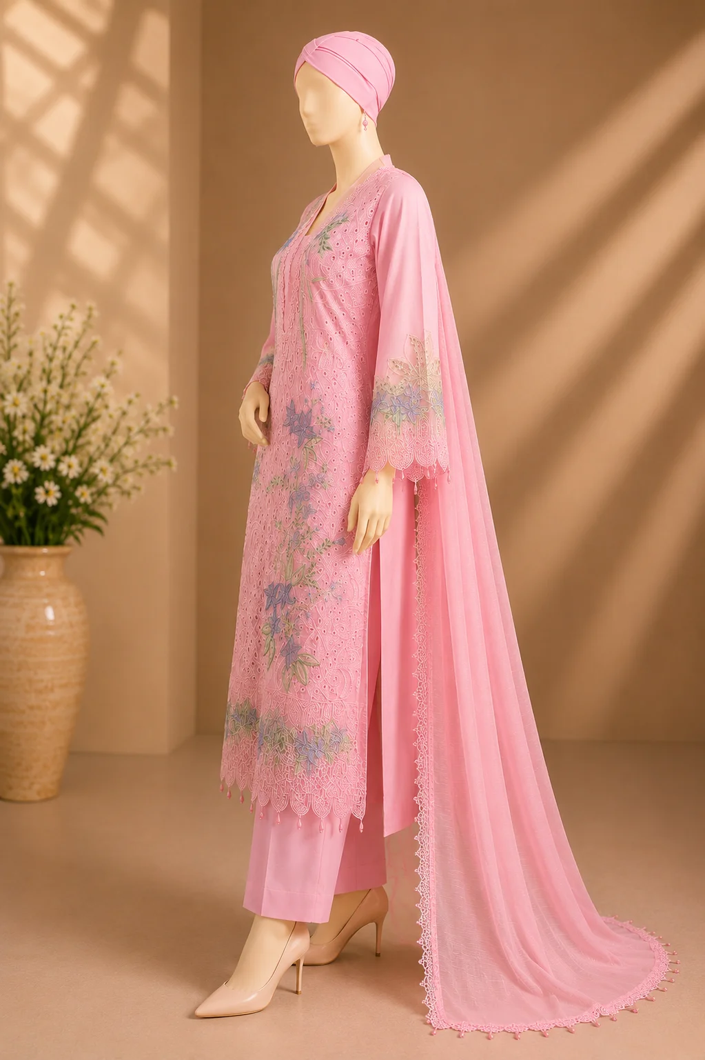3 Piece - Embroidered cotton Suit - Image 5
