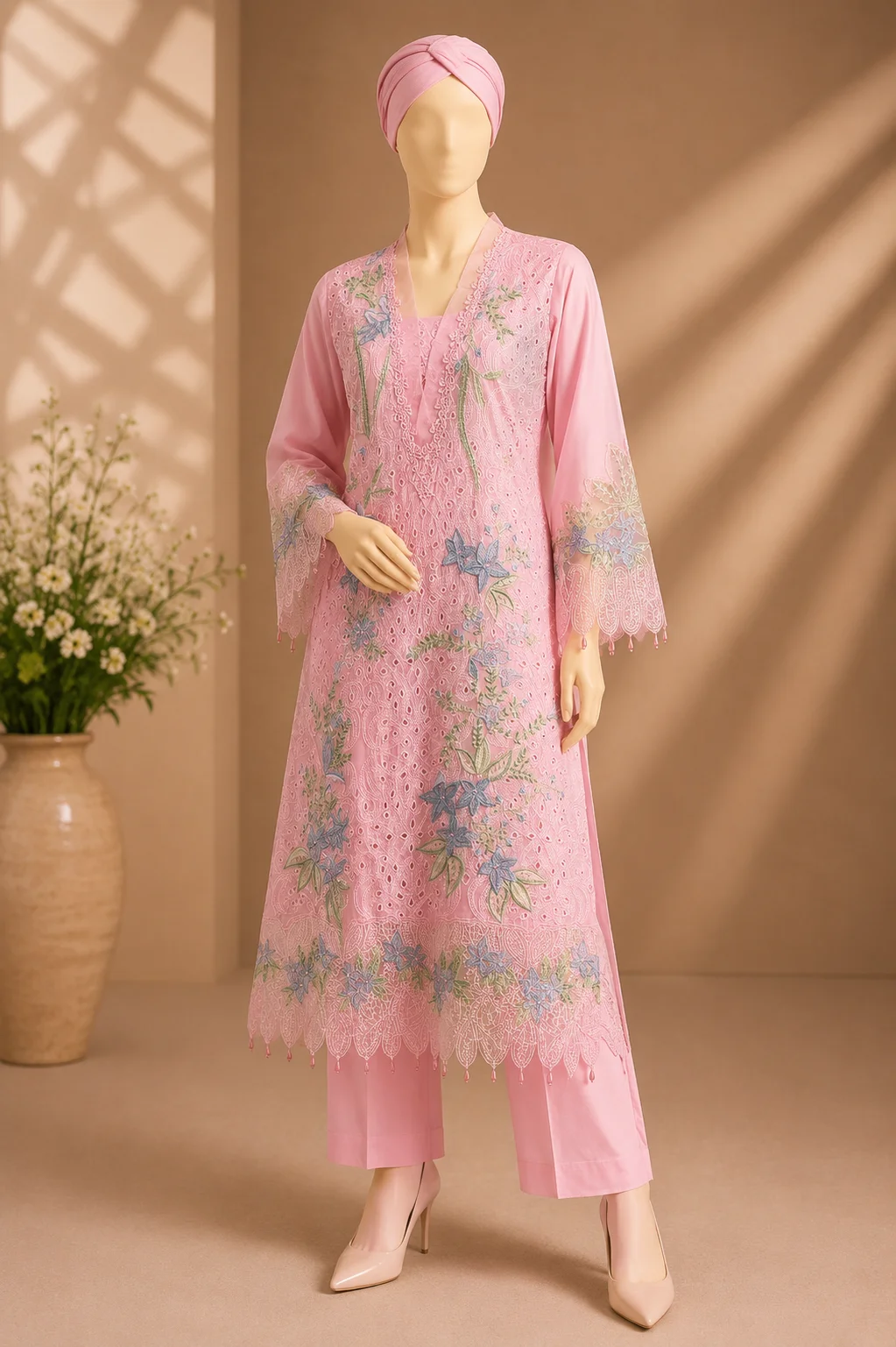 3 Piece - Embroidered cotton Suit - Image 4