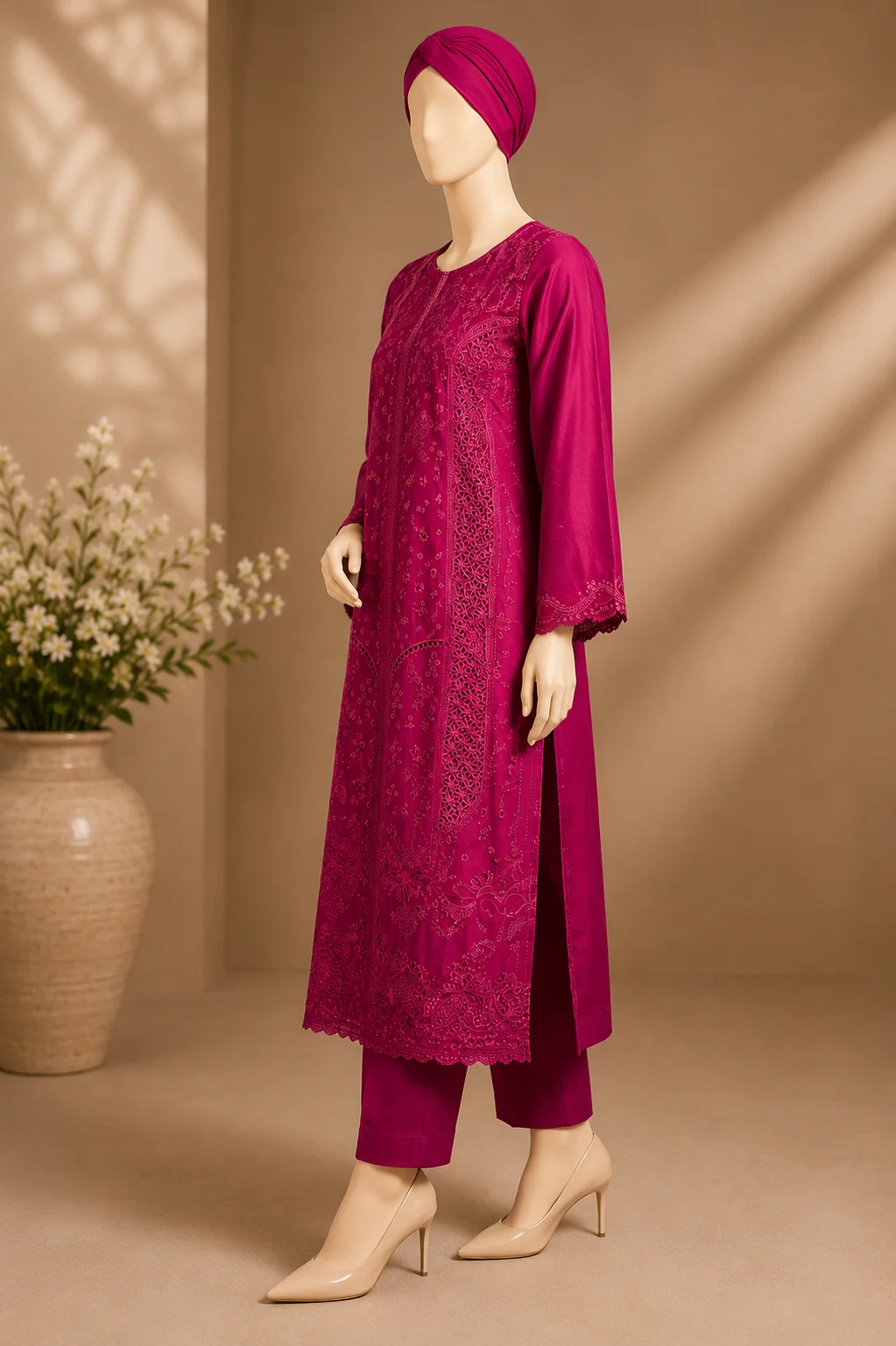 3 Piece - Embroidered cotton Suit - Image 4
