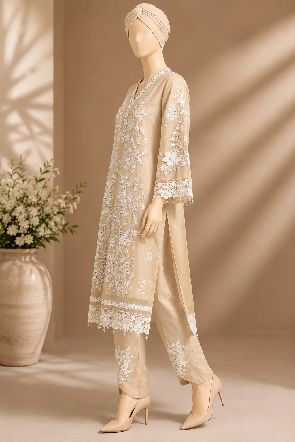 3 Piece - Embroidered cotton Suit - Image 5