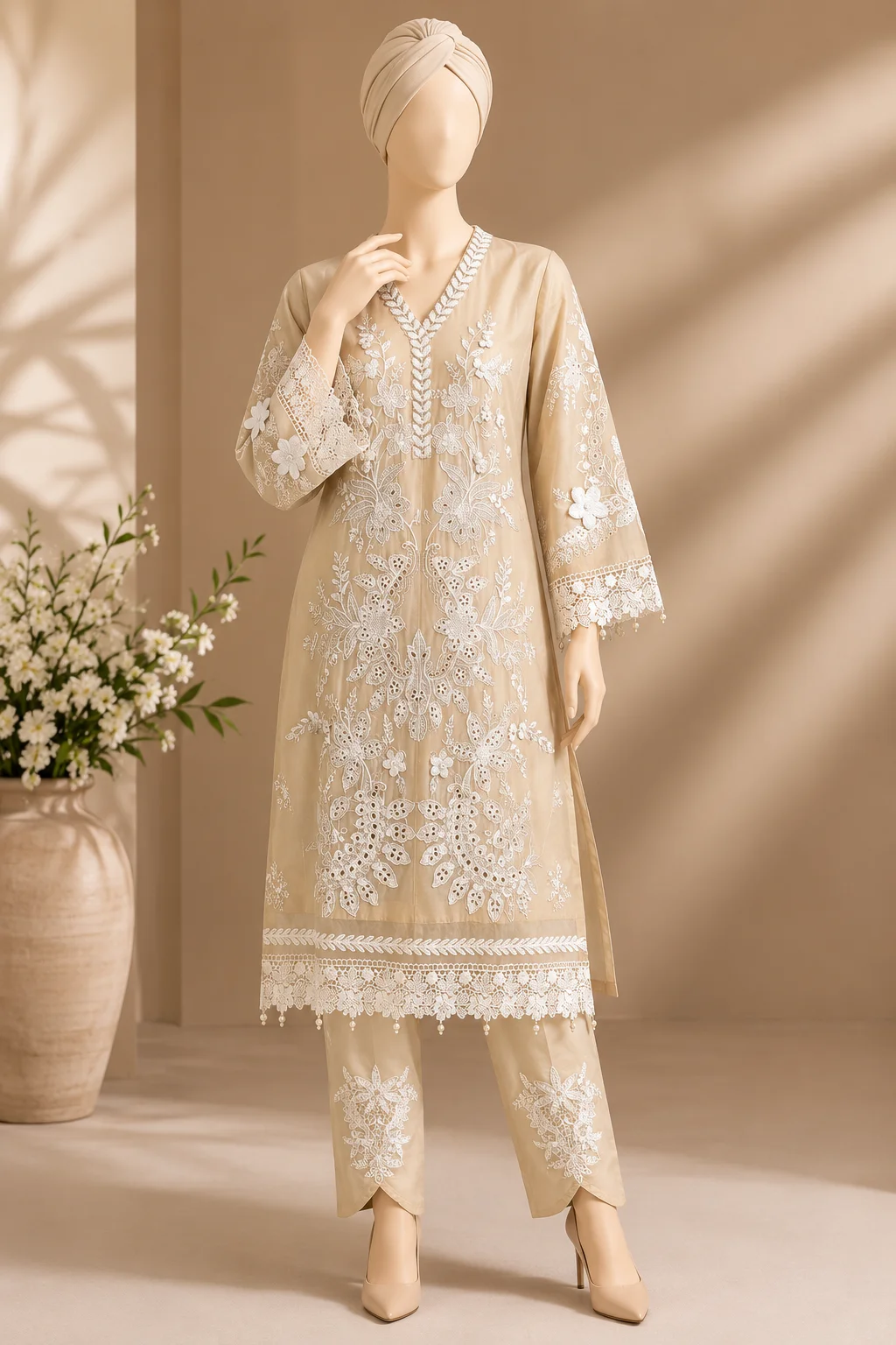 3 Piece - Embroidered cotton Suit - Image 4