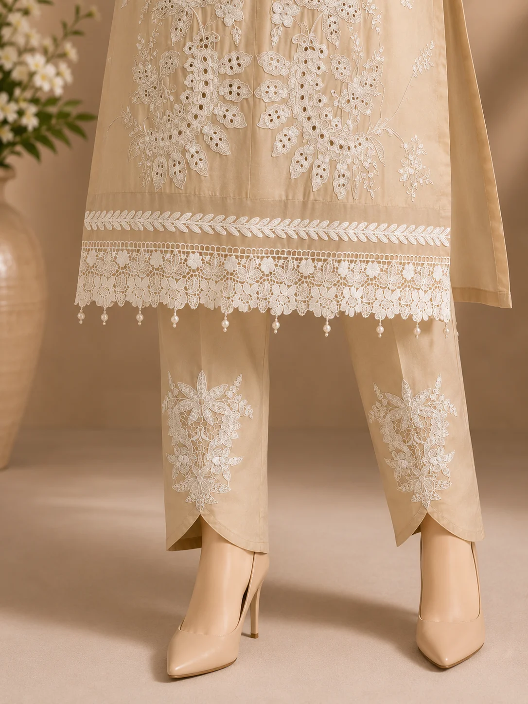 3 Piece - Embroidered cotton Suit - Image 3