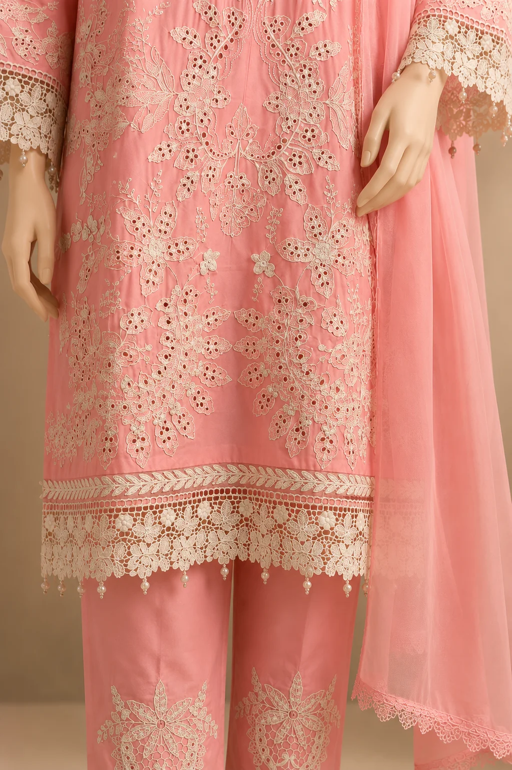 3 Piece - Embroidered cotton Suit - Image 3