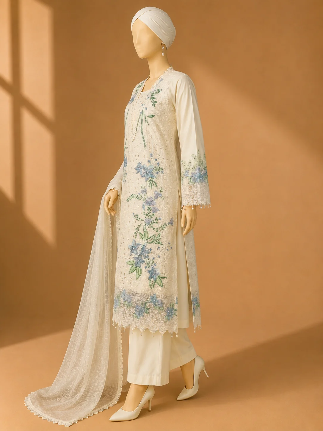3 Piece - Embroidered cotton Suit - Image 4