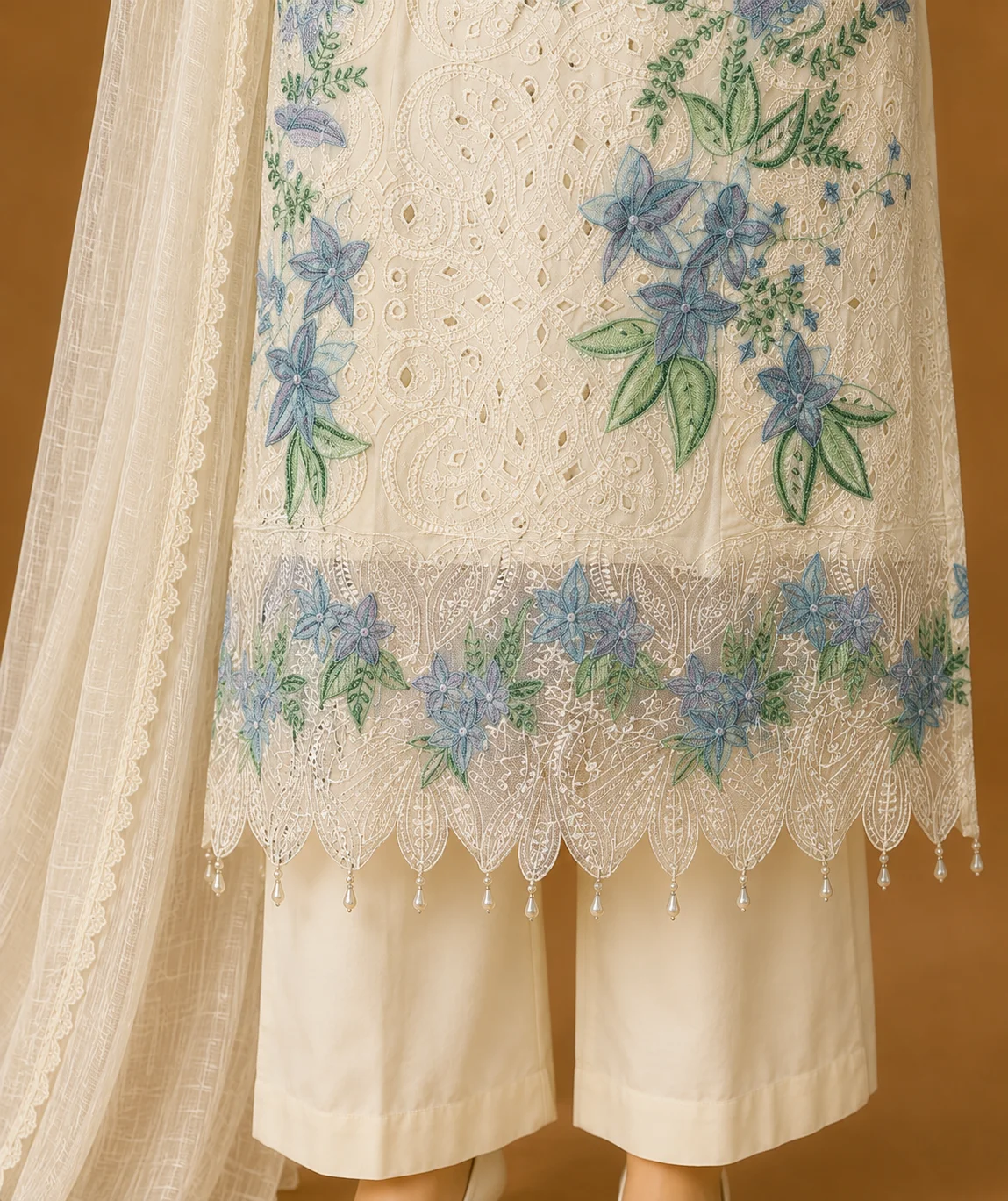 3 Piece - Embroidered cotton Suit - Image 3