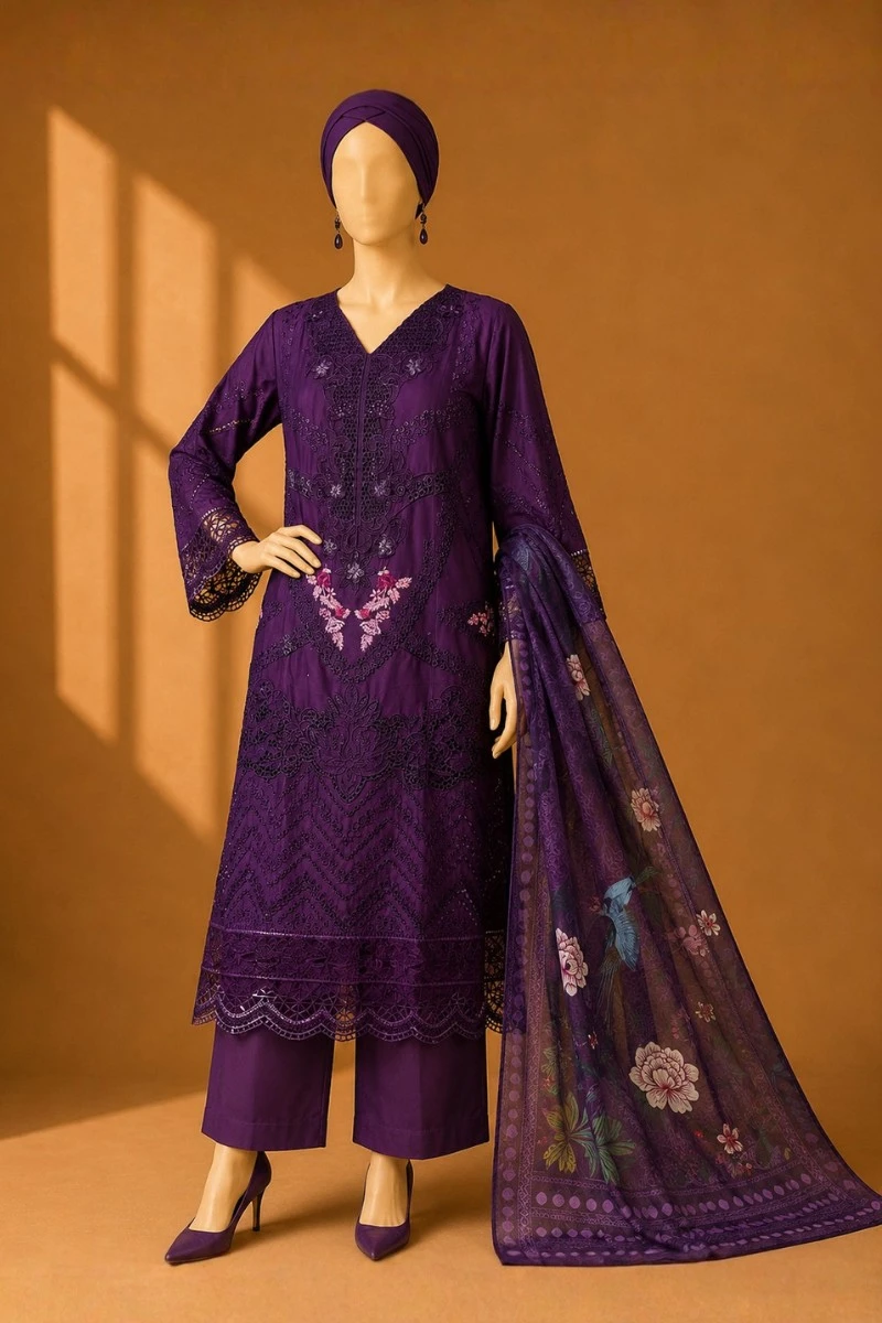 3 Piece - Embroidered cotton Suit