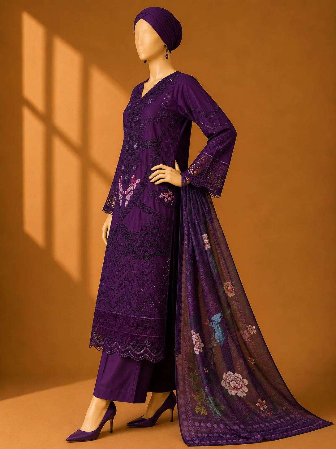 3 Piece - Embroidered cotton Suit - Image 4