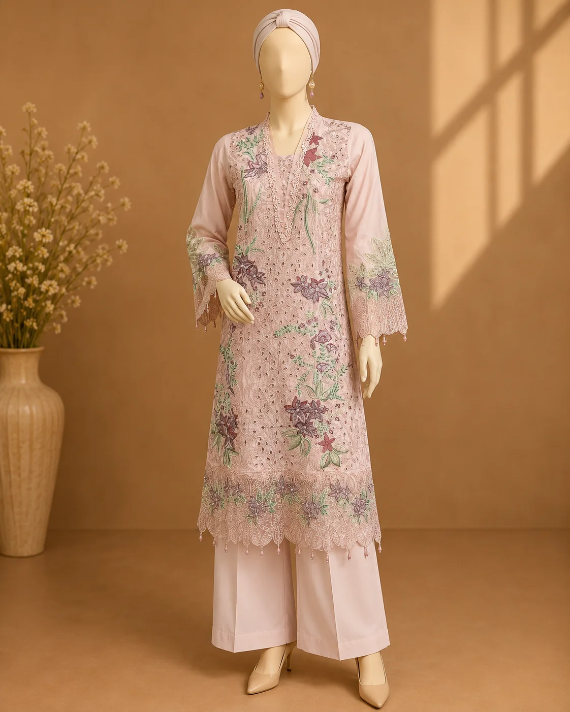 3 Piece - Embroidered cotton Suit - Image 4