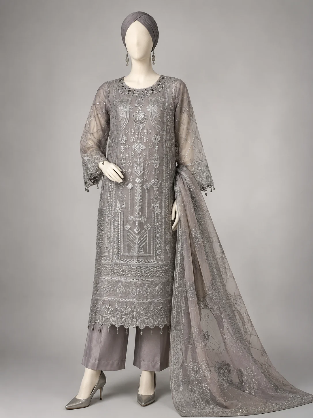 3 Piece - Embroidered Organza Suit - Image 5