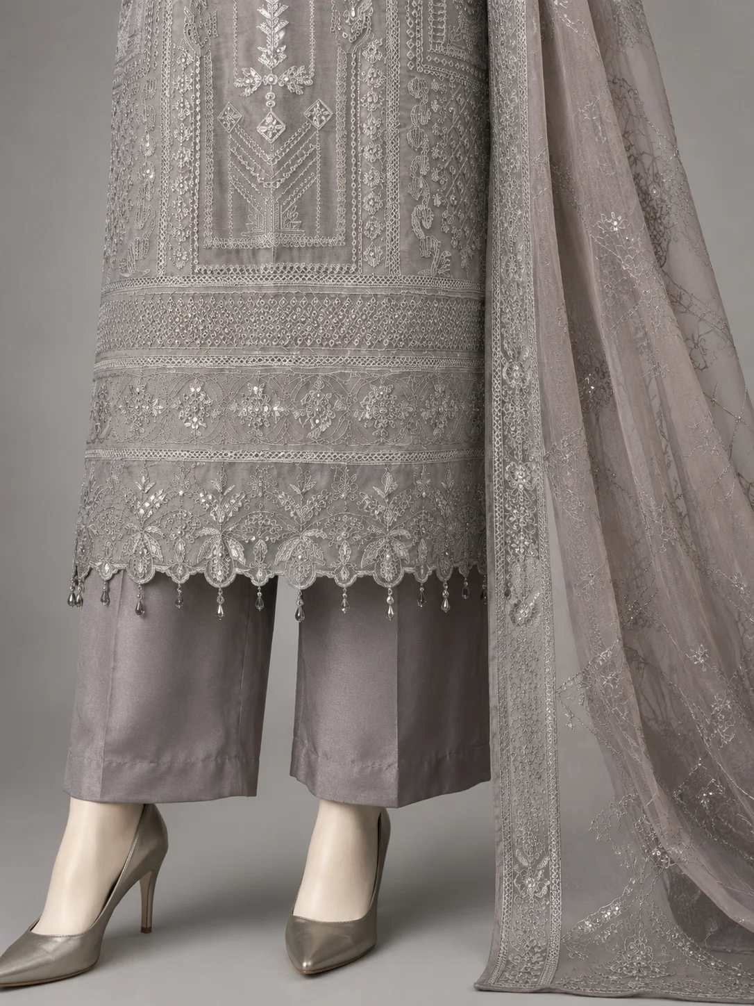 3 Piece - Embroidered Organza Suit - Image 3
