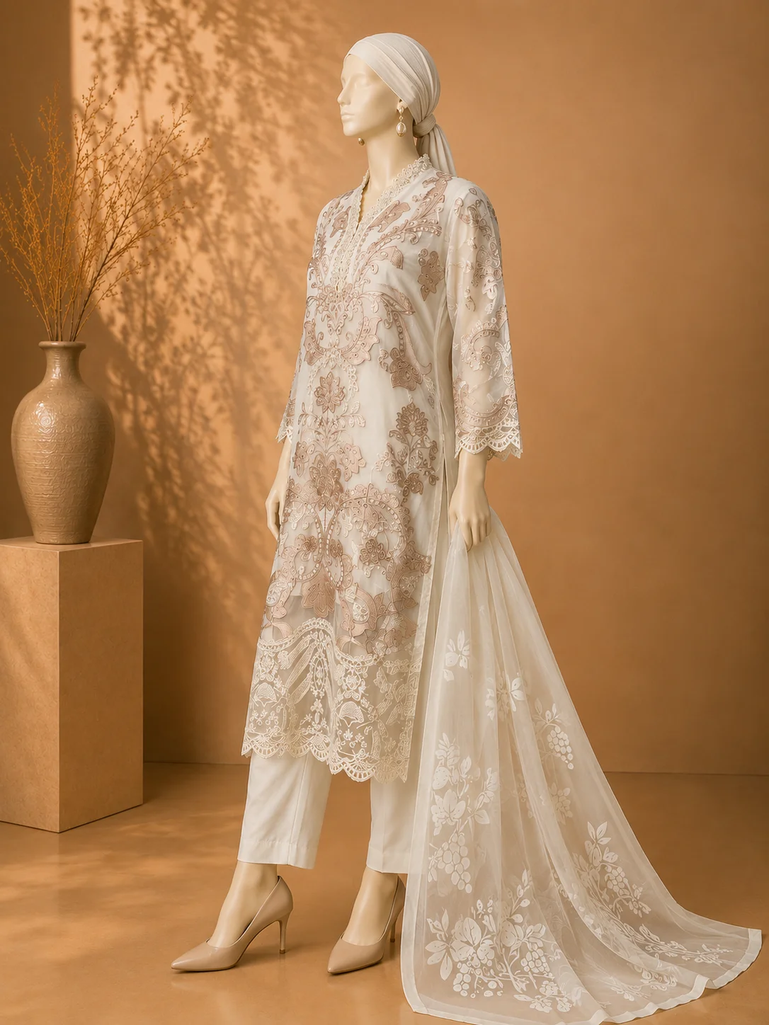 3 Piece - Embroidered Organza Suit - Image 4