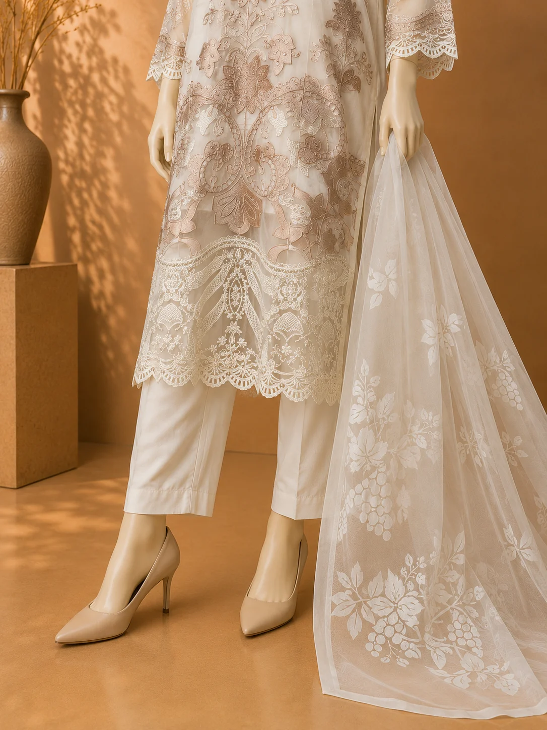 3 Piece - Embroidered Organza Suit - Image 3