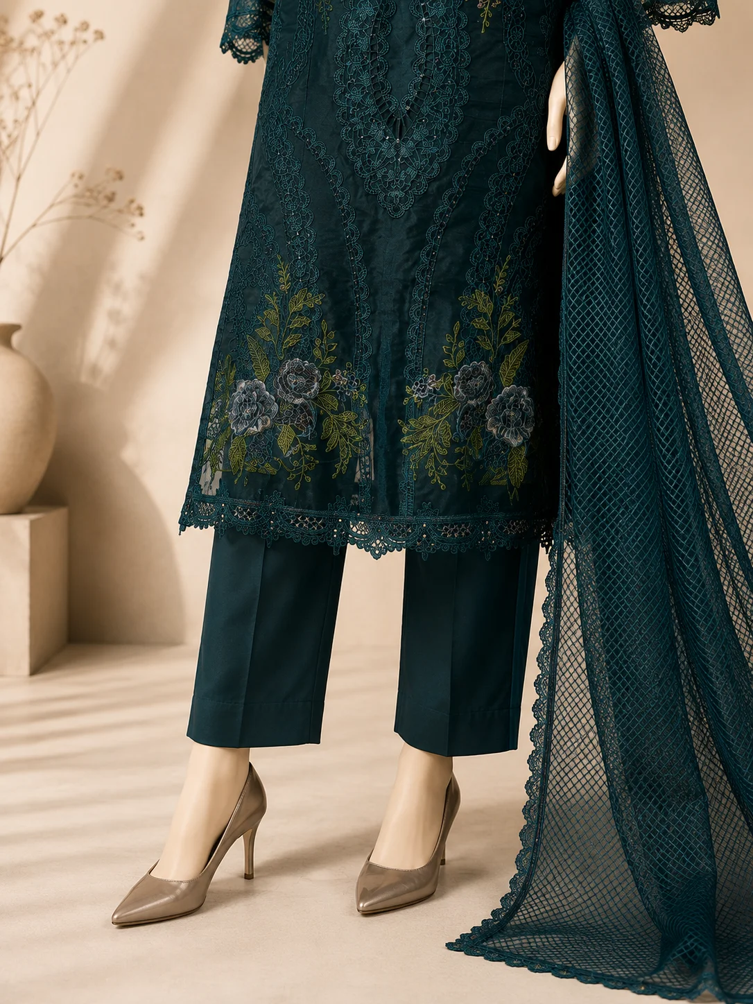 3 Piece - Embroidered Organza Suit - Image 3